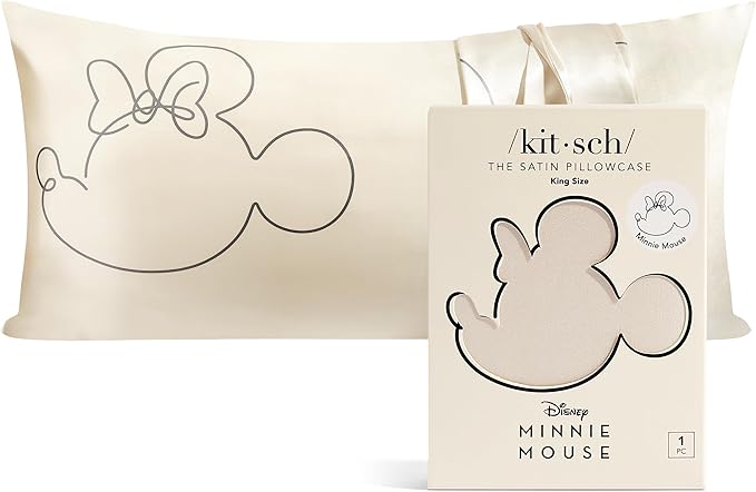 Kitsch & Disney Minnie Mouse Satin Pillowcase with Zipper Softer Than Silk, Cooling Pillow Case for Hair & Skin, Wrinkle-Free, Machine Washable, King Size (19x36)