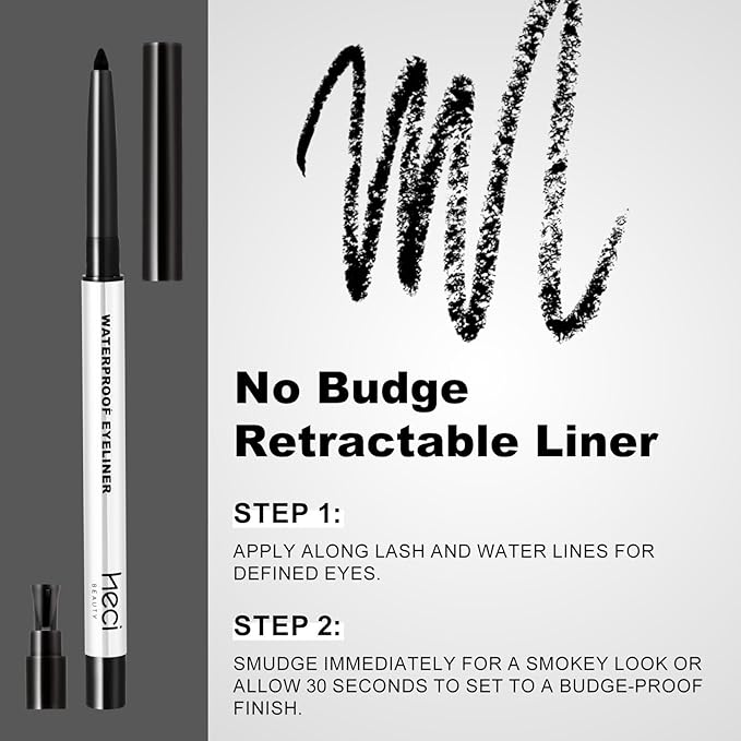 Sharpenable Gel Eyeliner Pencil, Multi-Use Longwear Eyeliner Pencil, Ultra-Smooth Tip Eye Makeup with Up to 24HR Wear, Waterproof & Smudge-Proof -Black