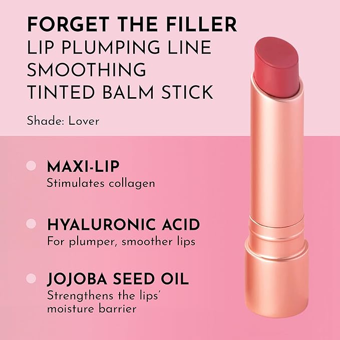 LAWLESS Forget the Filler Lip Plumping Line Smoothing Tinted Balm, Lover, Pink, 0.1 Ounce / 2.9 g