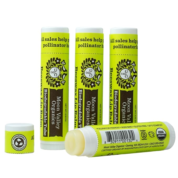 Moon Valley Organics Beeswax Lip Balm for Moisturizing Lips and Cuticles (TROPICAL COCONUT LIME, 4 Count (Pack of 1))