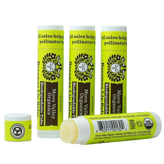 Moon Valley Organics Beeswax Lip Balm for Moisturizing Lips and Cuticles (TROPICAL COCONUT LIME, 4 Count (Pack of 1))