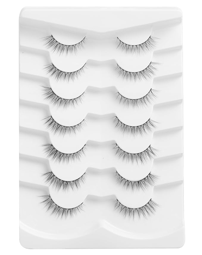 Onlyall Wispy Lashes - Natural Look False Eyelashes, Flared, Soft Fluffy, 7 Pairs D-K74