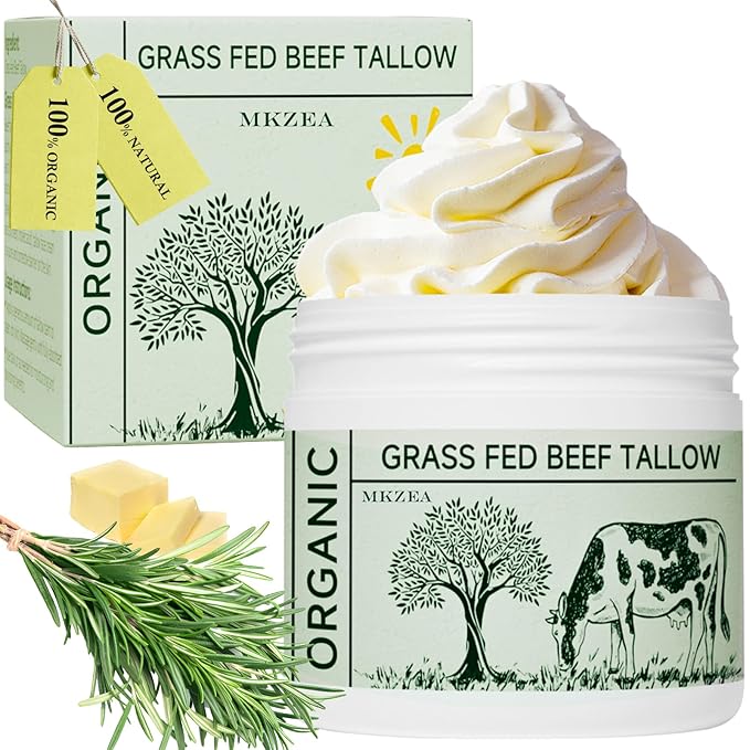 Beef Tallow, Tallow Face Moisturizer, Beef Tallow for Skin, Unscented 100% Organic Beef Tallow Blam Grass Fed Finished Whipped Tallow Face Cream Moisturizer Body Lotion Skin Care for Sensitive Skin