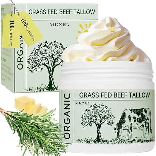 Beef Tallow, Tallow Face Moisturizer, Beef Tallow for Skin, Unscented 100% Organic Beef Tallow Blam Grass Fed Finished Whipped Tallow Face Cream Moisturizer Body Lotion Skin Care for Sensitive Skin
