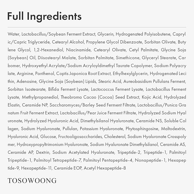 TOSOWOONG Glow Bean Face Cream, 63,844ppm Soybean Ferment Extract, Korean Skincare for Glass Skin, Moisturizer, Relief, Smooth, Nourished Skin, Anti-Aging, Hydrating, K Beauty, 50 ml / 1.69 fl. oz.