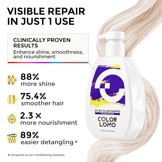 Bye Bye Yellow Purple Shampoo, Neutralizes Brass & Yellow Tones, Sulfate Free, For Color Treated, Blonde, Bleached, Highlighted Brown or Silver Hair, 11. 83 Fl Oz