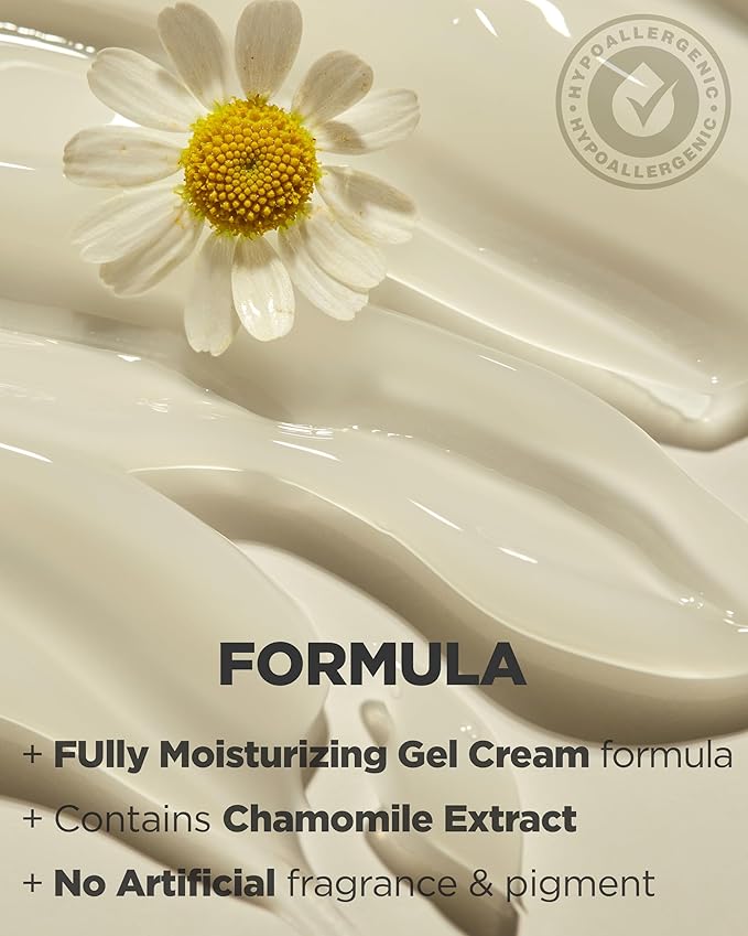 Relief Chamomile Cream - Hydrating Gel Face Moisturizer for Oily Skin - Chamomile Extract and Hyaluronic Acid - Hypoallergenic Vegan Face Cream - Lightweight Gel, 3 fl.oz.