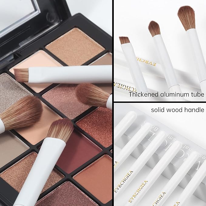 Eye Makeup Brush Set, 6 Pcs Professional Blending Eyeshadow Makeup Brushes for Concealer Eyebrows Eyeliner, Soft Hairs & Wood Handle… (white 6pcs)