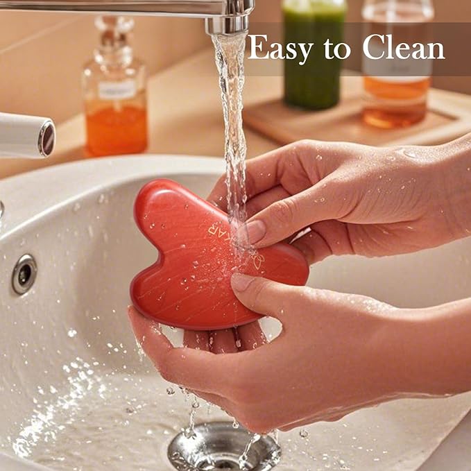 BESKAR Gua Sha Facial Tools, Natural Jade Stone Guasha Massager for Jawline Sculpting, Tighten Face Skin and Reduce Wrinkles, Face Eyes Body Neck Massage Tool, Skin Care Gift (Red)