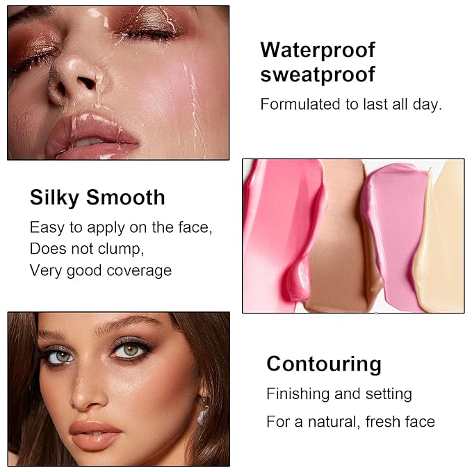 6 Colors Cream Contour Stick Makeup Kit, Shades with Highlighter Stick, Blush Stick and Bronzer Stick for Sculpt the Cheeks, Double-End Bronzer Stick, Waterproof,Dewy & Matte Finish (SET A)