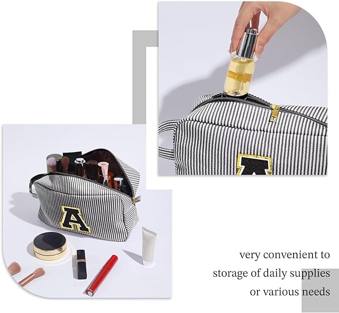 YOOLIFE Initial Makeup Bag Cosmetic Bag for Teen Girls Women - Birthday Gifts for Teen Girls Women, Toiletry Pouch Black J
