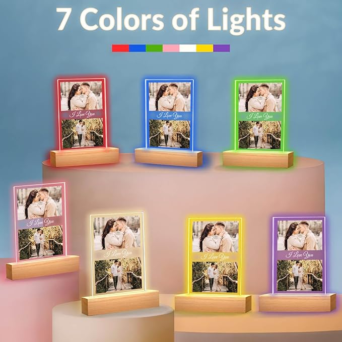 Personalized Anniversary Birthday Gifts for Women & Men, Custom Picture Frames with Photo, Personalized Photo Frame with Night Light, Customized Christmas Couple Gifts for Her & Him