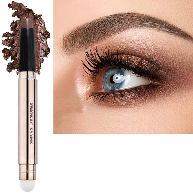 Brown Eyeshadow Stick Makeup, Highlighter Matte Cream Eye Shadow Pencil, Waterproof Hypoallergenic Long Lasting Crayon, Glitter Primer Palette Shimmer Eyeliner Pen wiht Soft Brush