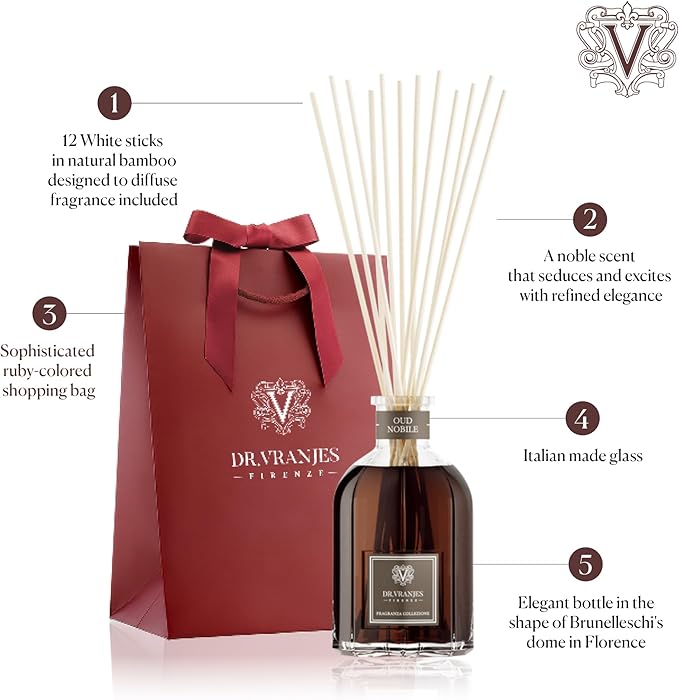 Dr. Vranjes - Oud Nobile 500 ml Reed Diffuser + Elegant Shopping Bag, Luxurious Home Fragrance, Woody & Resinous Notes, Made in Italy