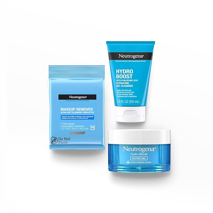 NEUTROGENA Refresh & Hydrate Skin Care Set, Gift Set with Tate McRae's Must-Haves, Includes Makeup Remover Wipes, Gel Facial Cleanser, & Water Gel Face Moisturizer, Travel Size, 3 Items