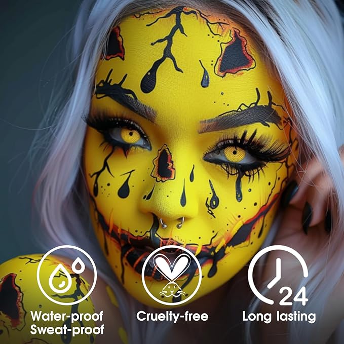 BADCOLOR Yellow Face Body Paint Stick, Full-Coverage Eye Black Sticks for Adults Children, Hypoallergenic Face Painting Kit for Halloween SFX Lion Tiger Minions Stage Cosplay Costume Party