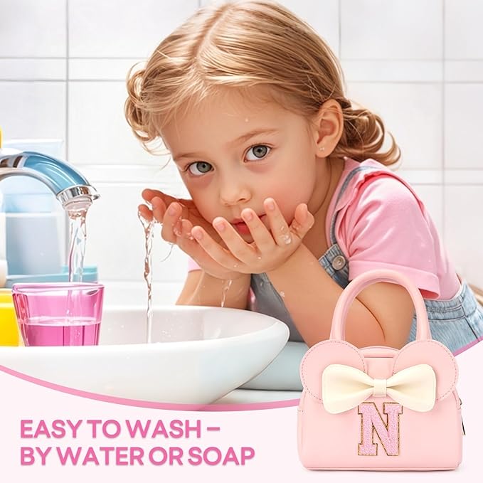 Kids Real Makeup Kit for Girls - 18Pcs Non-Toxic Washable Make Up Toys with Initial Toddler Purse - Personalized Birthday Gifts for Age 3 4 5 6 7 8 9 10 Years Old Girls Vanity Set - N