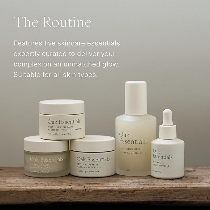 Oak Essentials The Routine At-Home Facial Gift Set | 5-Step Anti-Aging Skincare Routine with Blue Tansy Oil, Cleansing Balm & Face Mask