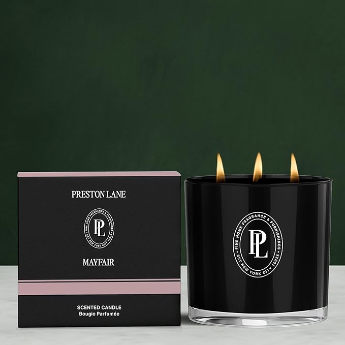 Preston Lane The Deluxe 3-Wick Candle, Scented Candle with Vegan, Soy Wax Blend, Mayfair, 24 Oz