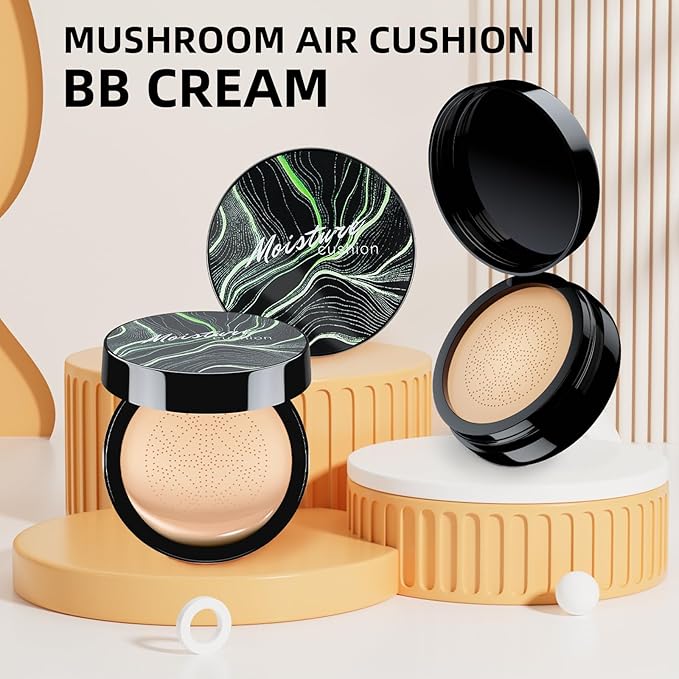 Mushroom Head Air Cushion CC Cream - BB Cream Foundation Makeup Moisturizing Concealer Long-Lasting, Cushion Foundation Full Coverage Self Adjusting for Mature Skin & All Skin Types (Deep)