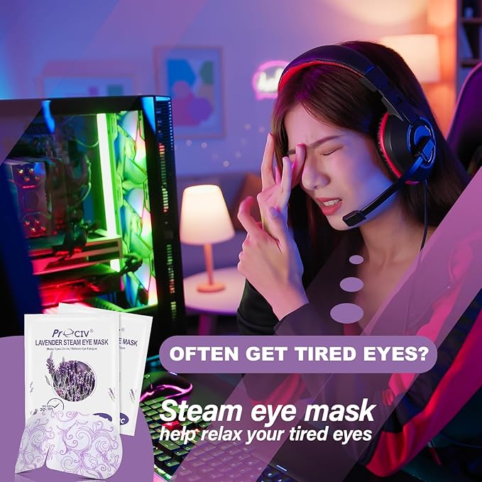 ProCIV 16 Packs Steam Eye Masks for Dry Eyes Self Heated Eye Mask Disposable Sleep Mask Soothing Headache Relief Dry,Hot Warm Compress for Stress Relief Relief Eye Fatigue, Spa Gifts