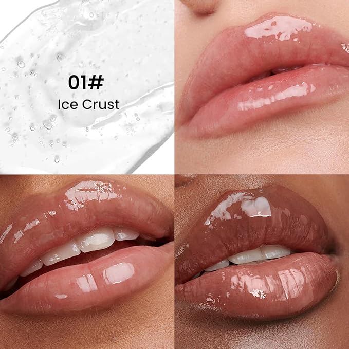 Pudaier Glossy Lip Stain, Excellent Recovery, Moisturizing Lip Care Clear Lip Oil, Hydrating Plumping Lip Gloss Balm, Non-Sticky Long Lasting Light Texture LipGloss Oil for Dry Lip (01 Ice Crust)