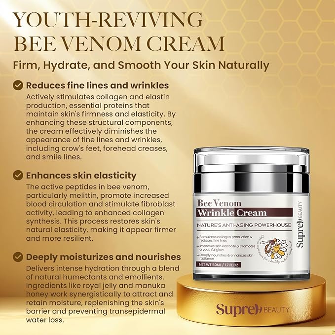 Bee Venom Wrinkle Cream: Wrinkle Cream for Women with Bee Venom Hyaluronic acid Niacinamide and Peptides - for fine lines and face firming 50ML