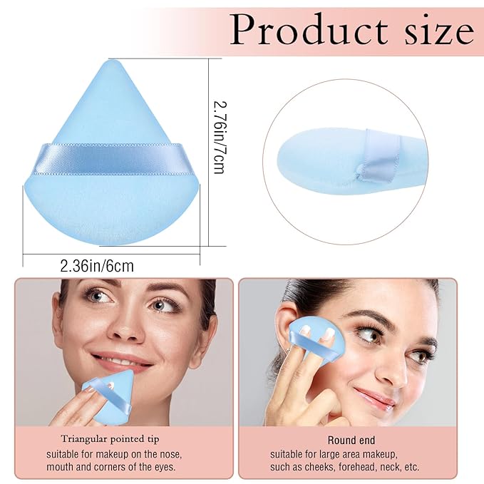Pimoys 6 Pieces Powder Puff Face Soft Triangle Makeup Puff for Loose Powder Setting Powder, Velour Makeup Blender Sponge Set Beauty Makeup Tool, Blue