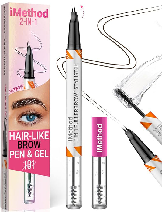 iMethod Curved Eyebrow Pen and Brow Gel - Eyebrow Pencils for Women with Hair Like Strokes, Eyebrow Makeup for All-Day Defined, Waterproof, Smudge-proof, Black Brown and 2 Count Brow Gel Clear