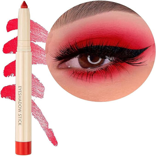 Eyeshadow Pencil Makeup, Waterproof Hypoallergenic Long Lasting Crayon, Highlighter Matte Cream Eye Shadow Stick, Glitter Primer Palette Shimmer Eyeliner Pen, Red