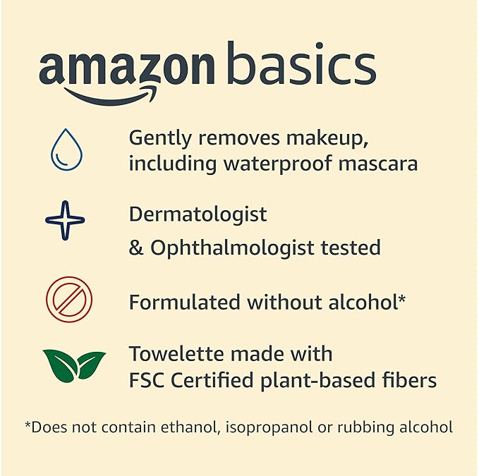 Amazon Basics Makeup Remover Wipes, Fragrance- and Alcohol-Free, Gentle Cleansing, Removes Waterproof Mascara, Dermatologist Tested, 25 Count, Pack of 2 (Previously Solimo)