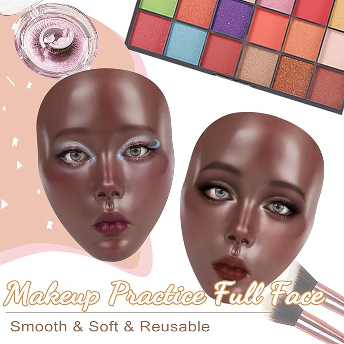 Makeup Mannequin Face - Silicone Head with Makeup Kit, Brushes & Bag for Practicing Skills or Gifts