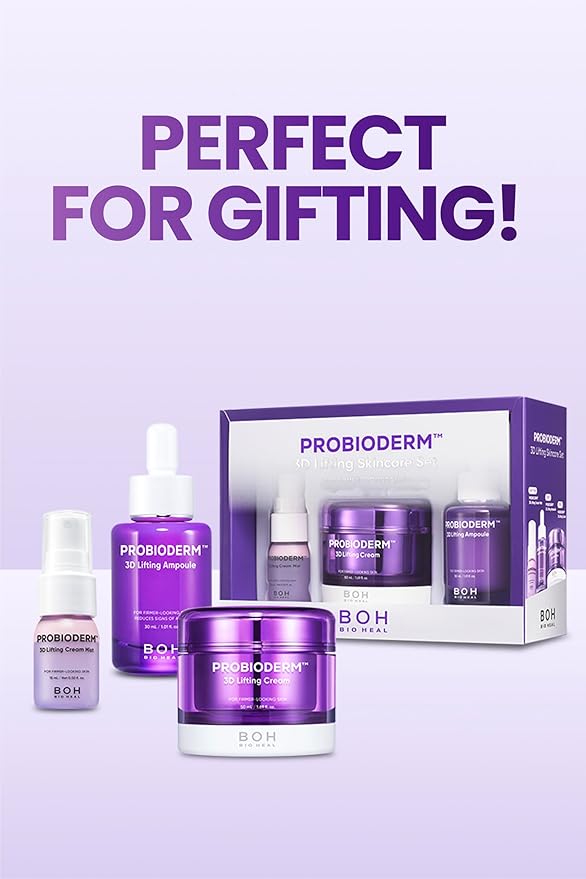 BIOHEAL BOH Probioderm 3D Lifting Skincare Set | Anti-Aging Face Moisturizer Night Cream, Ampoule & Facial Serum Spray | Korean Skin Care Kit for Firming & Hydration | K Beauty Gift Set for Women