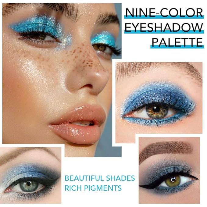 Light Blue Eyeshadow Palette, Matte & Shimmer Glitter Blue Shadow for Eye Makeup, High Pigmented White Gray Black Green Powder Palet de sombras de ojos, Cruelty Free