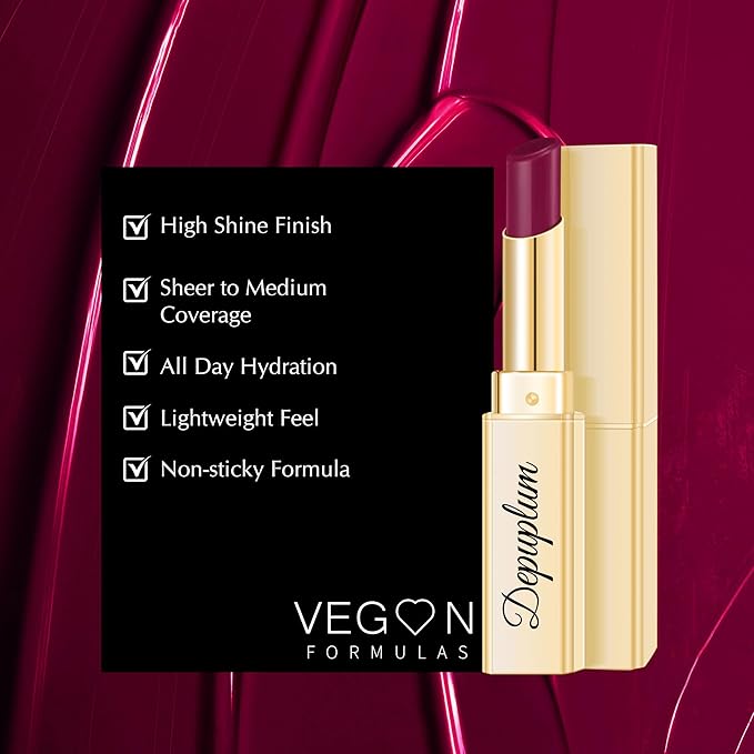 Dark Purple Lipstick for Women Hydrate Glossy Lipstick Moisture Lip Gloss Sheer-Medium Coverage Long Lasting Lipsticks for Dry Lips, DM93 Grape Purple