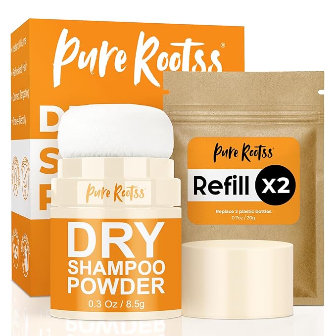Dry Shampoo Powder and Refill X2, Unscented, Non Aerosol, For Dark and Blonde Hair, Hair Volumizing, Mattifying Root, Travel Hair Styling Powder & Fuller Looking Refreshing