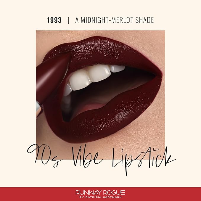 Runway Rogue 90s Vibe Lipstick, Moisturizing Matte Midnight-Merlot Dark Burgundy Lipstick, ‘1993’
