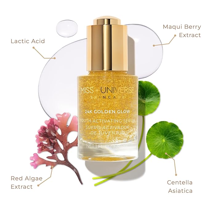 24K Golden Glow Serum, Anti-Aging Serum for Women and Men, Vitamin C Face for Self Care, Brightening and Rejuvenating Facial Skin Care Product with Botanical Extracts