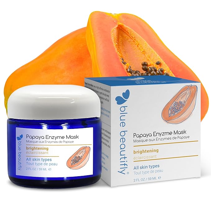 Blue Beautifly Papaya Enzyme Exfoliating Mask for Face - Enriched with Papain & Bromelain - Plant-based with No Artificial Colors or Fragrances - Restores Elasticity. Illuminates Complexion - 2 fl oz