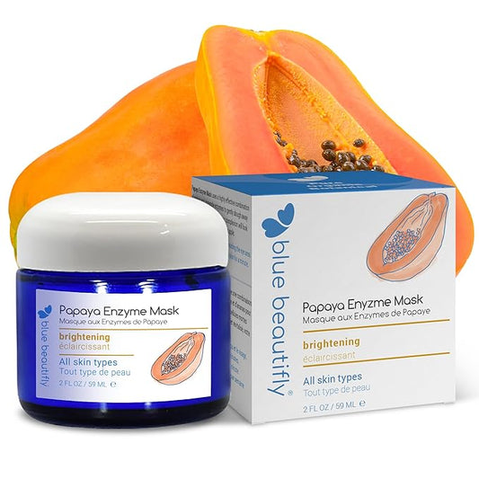 Blue Beautifly Papaya Enzyme Exfoliating Mask for Face - Enriched with Papain & Bromelain - Plant-based with No Artificial Colors or Fragrances - Restores Elasticity. Illuminates Complexion - 2 fl oz