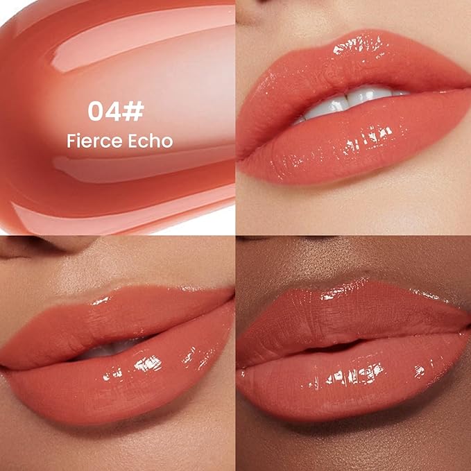 Pudaier Glossy Lip Stain, Excellent Recovery, Moisturizing Lip Care Tinted Lip Oil, Hydrating Plumping Lip Gloss Balm, Non-Sticky Long Lasting Light Texture LipGloss Oil for Dry Lip (04 Fierce Echo)