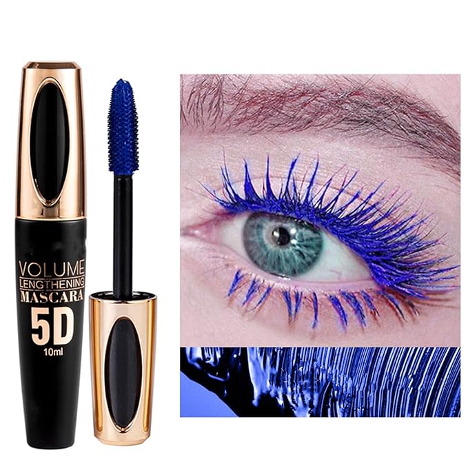MAEPEOR 5D Silk Fiber Mascara Fuller & Voluminous Colored Eyelash Natural Waterproof Smudge-proof Mascara (04 Blue)