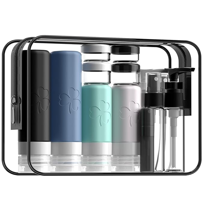 INSFIT Travel Bottles for Toiletries 23pack, TSA Approved Travel Size Toiletries, Airplane Essentials for Creams, Shampoo, Cosmetic Liquids