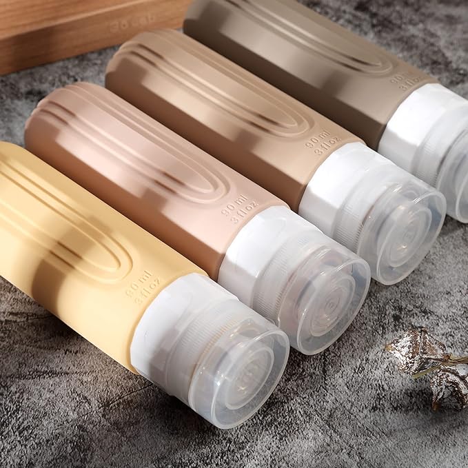 Travel Bottles for Toiletries, Tsa Approved 3oz Travel Size Containers BPA Free Leak Proof Refillable Liquid Silicone Squeezable Travel Accessories for Shampoo Conditioner Lotion (4 Pack)