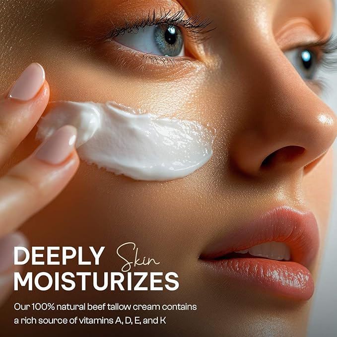 Beef Tallow for Skin - 100% Organic Grass-Fed Tallow Whipped Moisturizer | Unscented, Face + Body, 4 FL. oz Natural Nourishment