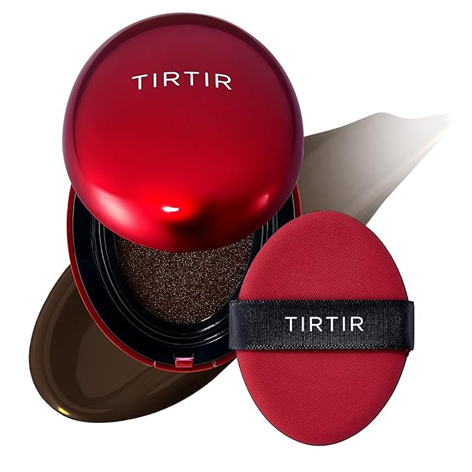 TIRTIR Mask Fit Red Cushion Foundation | Full coverage, Weightless, Skin fit, Satin Glow Finish, Korean Makeup, beauty, Tattoo cover up, Buildable (#55N Espresso, 0.63 Fl Oz)