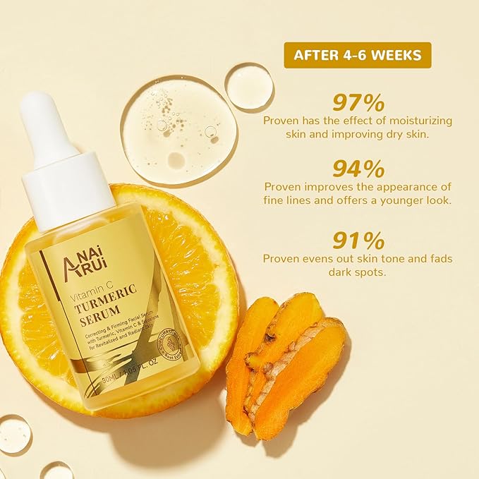 ANAI RUI Turmeric Vitamin C Face Serum, Glowing Turmeric Facial Serum, Anti-Aging Facial Serum for Wrinkles, Evening Tone, Moisturizing - 1.05 FL.OZ
