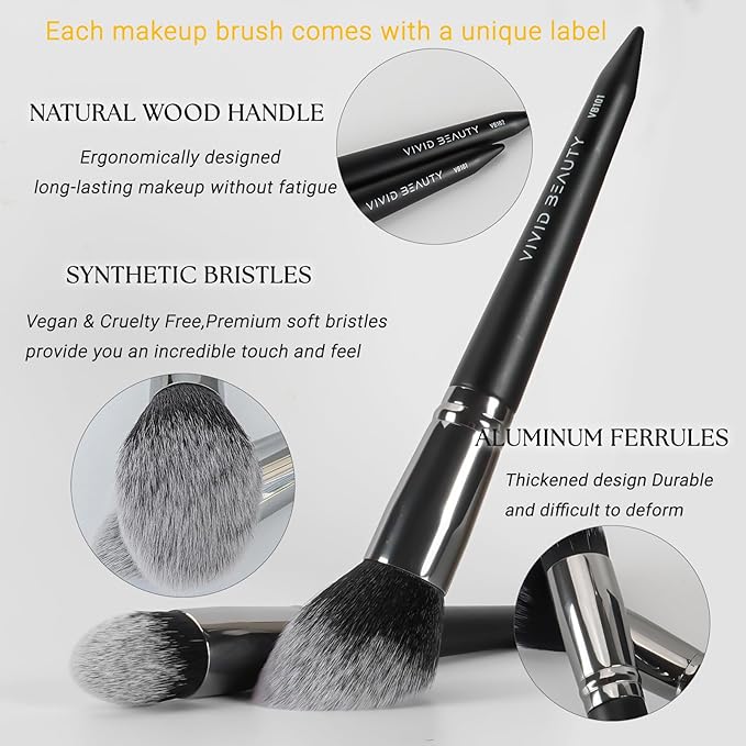 Makeup Brushes, 18 pcs Pro Deluxe Make up Brush Set with Travel holder, Premium Powder Foundation Blending Concealer Blush Eyeshadow Face and Eye Make up Brushes kit with labels for Beginner(Black)