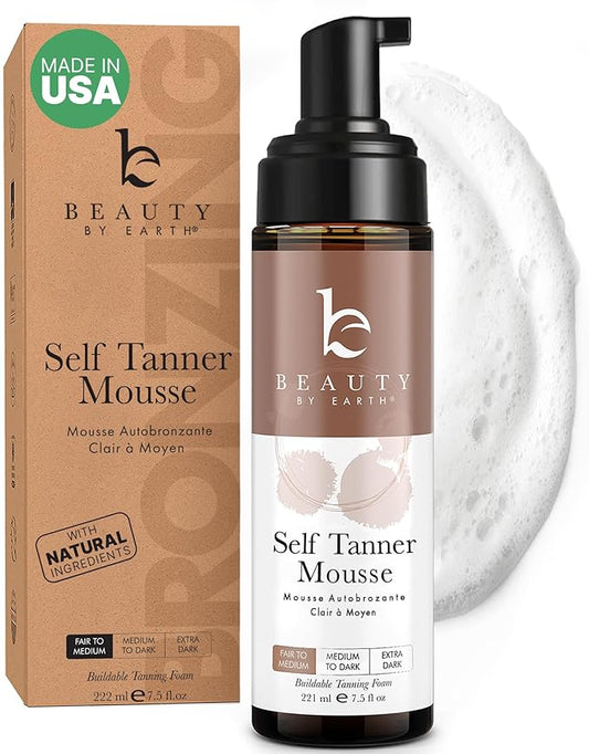 Self Tanner Mousse - USA Made with Natural & Organic Ingredients, Self Tanning Mousse for Fake Tan, Sunless Tanner for Pale Skin, Clear & Non Toxic Tanning Foam for Streak Free Finish, No Orange Color
