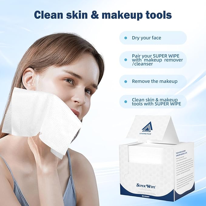 SUPER WIPE Towels - The original- Thickened, Gentle, Ultra Soft Face/Skin Towelettes-Super Absorbant, Lint-Free- Single Use - Viscose Material- 50 counts X (1)